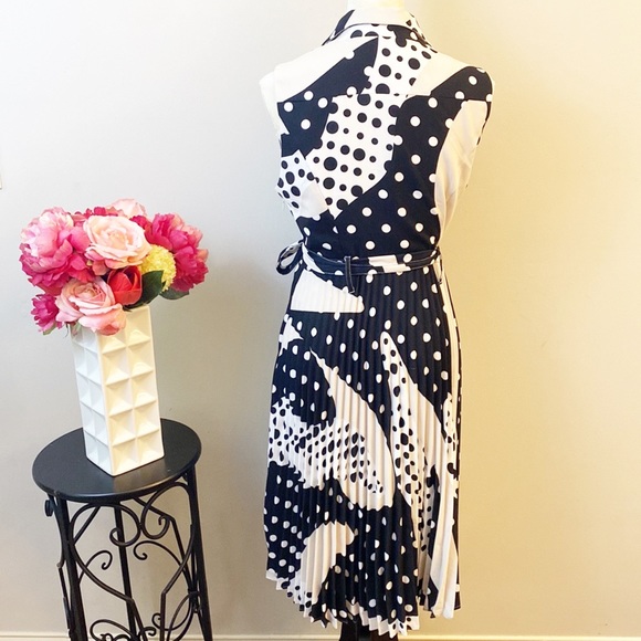 T TAHARI | Bloomingdale’s Polkadot Pleated Midi Dress women’s 10 - Picture 5 of 9